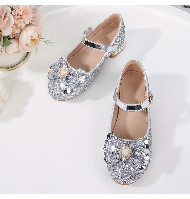 girls trendy   pearl bow tie pumps with   strap dress up shoes with assorted colors details 4