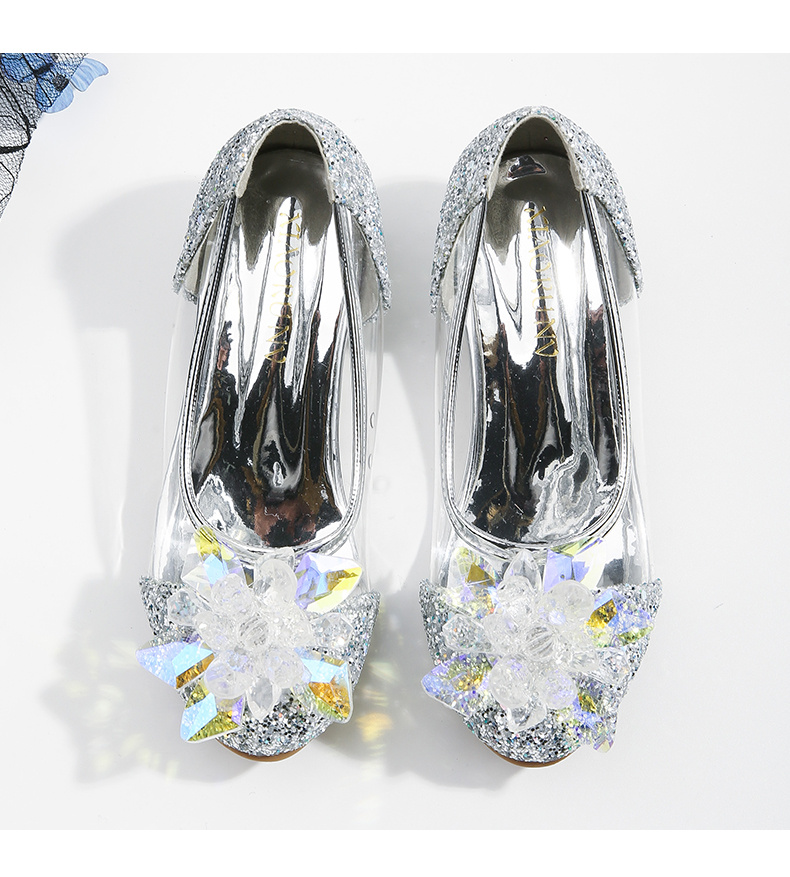   glass flower high heel princess shoes for wedding party details 0