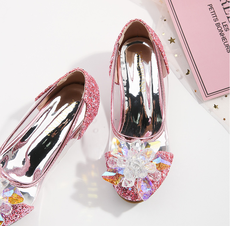   glass flower high heel princess shoes for wedding party details 11