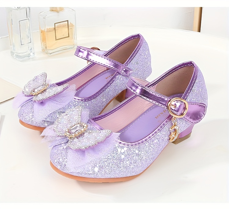 trendy cute bowknot sequin high heel shoes for girls lightweight non slip soft bottom dress shoes for vacation performance party spring and autumn details 1