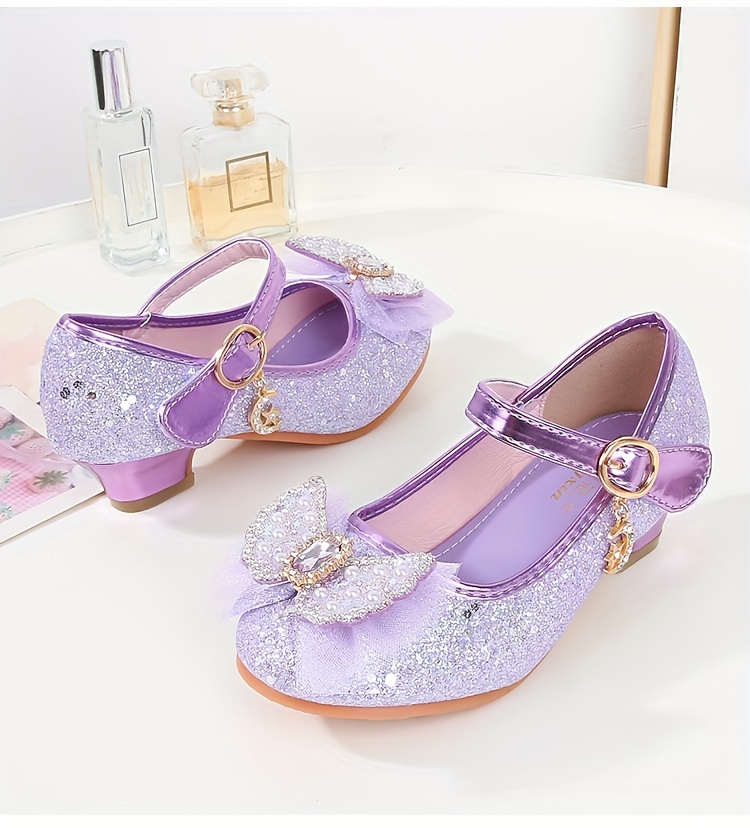 trendy cute bowknot sequin high heel shoes for girls lightweight non slip soft bottom dress shoes for vacation performance party spring and autumn details 2