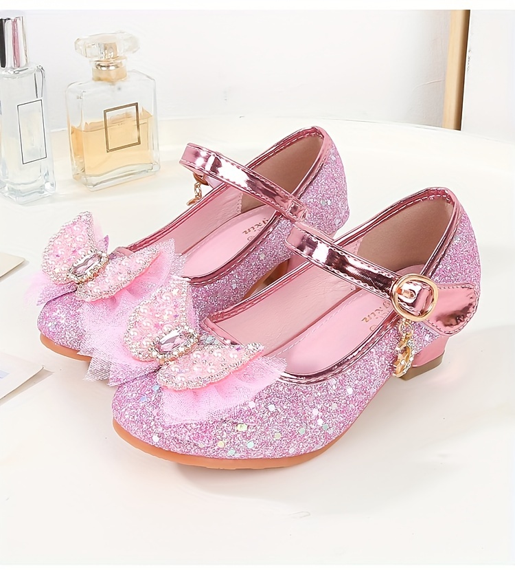 trendy cute bowknot sequin high heel shoes for girls lightweight non slip soft bottom dress shoes for vacation performance party spring and autumn details 10