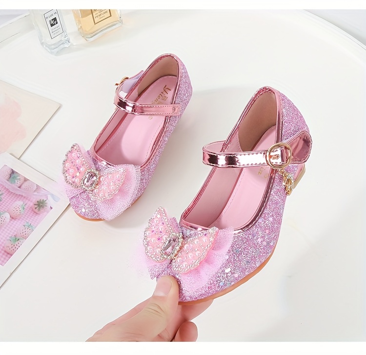 trendy cute bowknot sequin high heel shoes for girls lightweight non slip soft bottom dress shoes for vacation performance party spring and autumn details 11