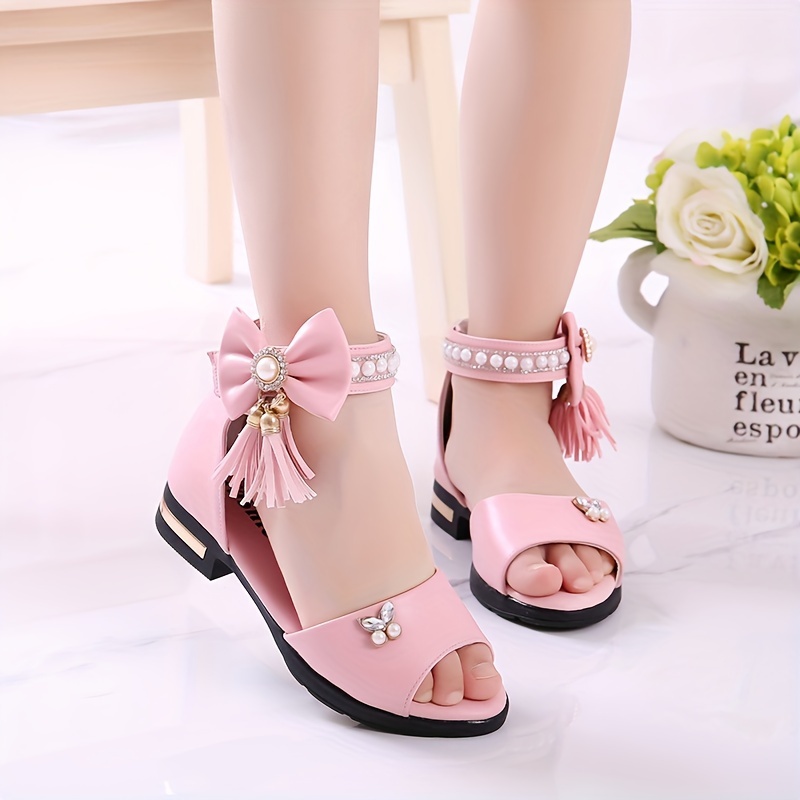 trendy cute pearl bowknot tassel open toe high heel shoes for girls breathable lightweight sandals for   details 6