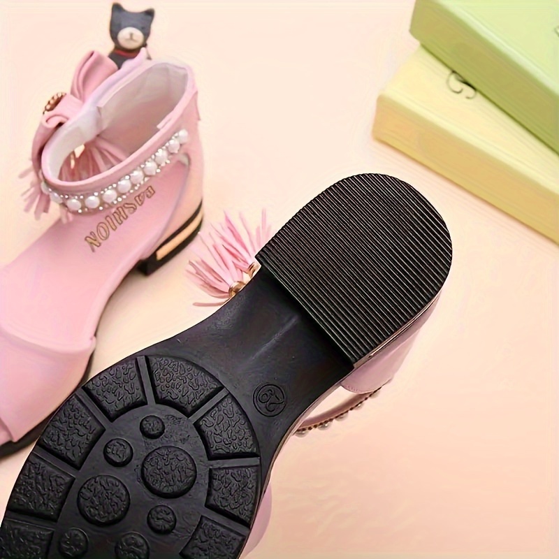 trendy cute pearl bowknot tassel open toe high heel shoes for girls breathable lightweight sandals for   details 7