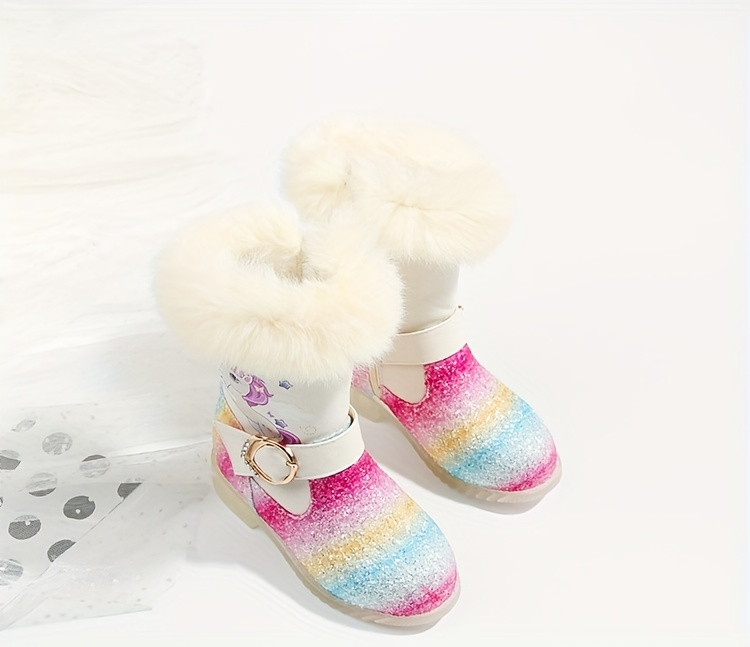 trendy cute cartoon   fleece boots for girls kids comfortable non slip boots with zipper for indoor   autumn and winter details 0