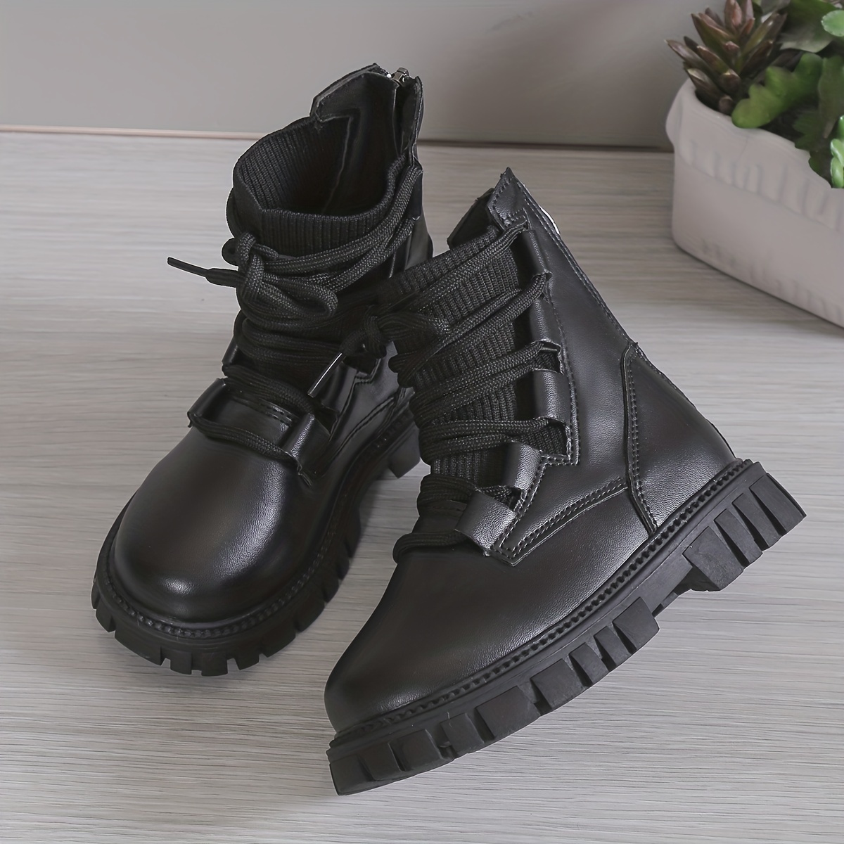 trendy elegant solid color boots with zipper for girls kids comfortable non slip boots for indoor   spring and autumn details 2