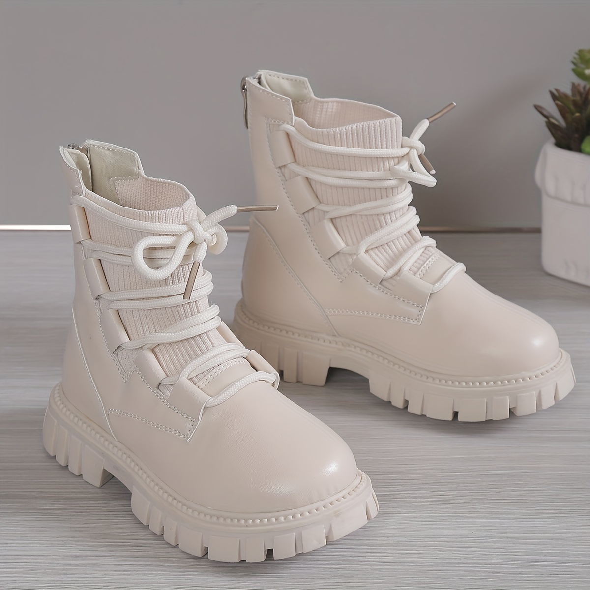 trendy elegant solid color boots with zipper for girls kids comfortable non slip boots for indoor   spring and autumn details 4