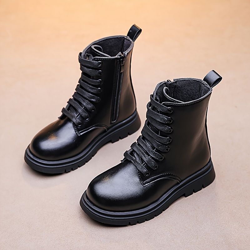 trendy cool solid color boots with side zipper for girls non slip warm boots for autumn and winter details 2