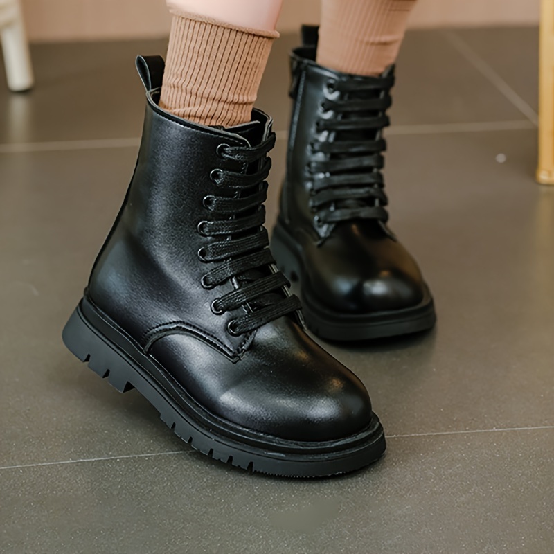 trendy cool solid color boots with side zipper for girls non slip warm boots for autumn and winter details 5