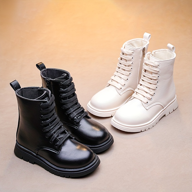 trendy cool solid color boots with side zipper for girls non slip warm boots for autumn and winter details 6