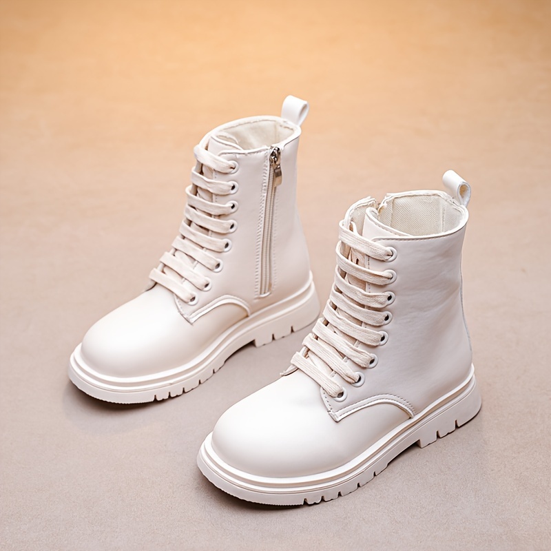 trendy cool solid color boots with side zipper for girls non slip warm boots for autumn and winter details 7