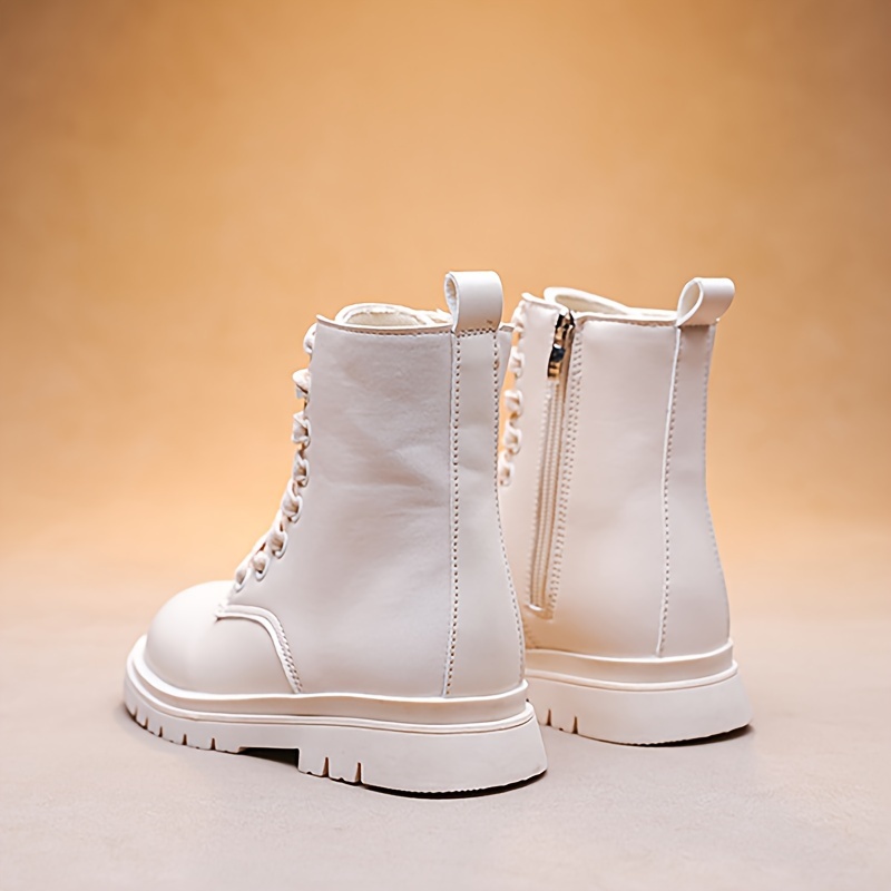 trendy cool solid color boots with side zipper for girls non slip warm boots for autumn and winter details 8