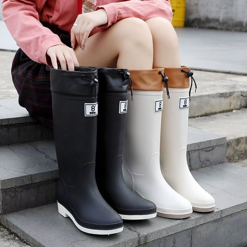 vicvai solid knee high rain boots comfy non slip   shoes details 1