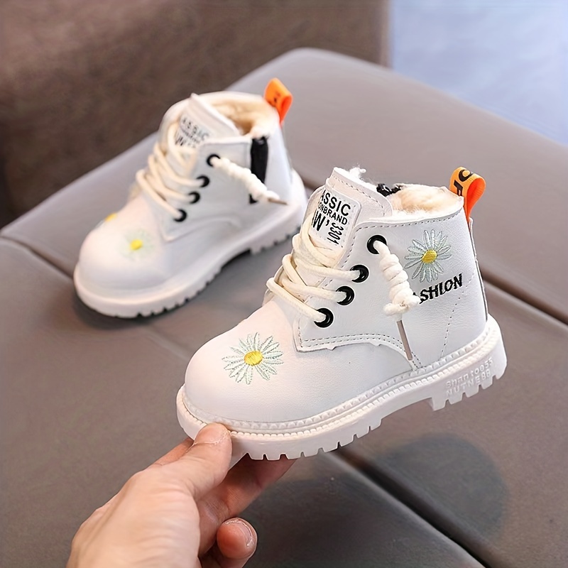   trendy embroidered flower comfortable boots for girls   plus fleece boots for indoor outdoor walking autumn and winter details 2