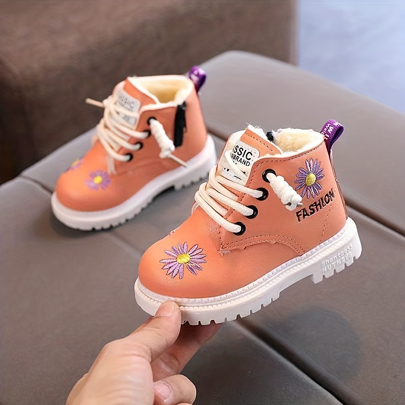   trendy embroidered flower comfortable boots for girls   plus fleece boots for indoor outdoor walking autumn and winter details 4