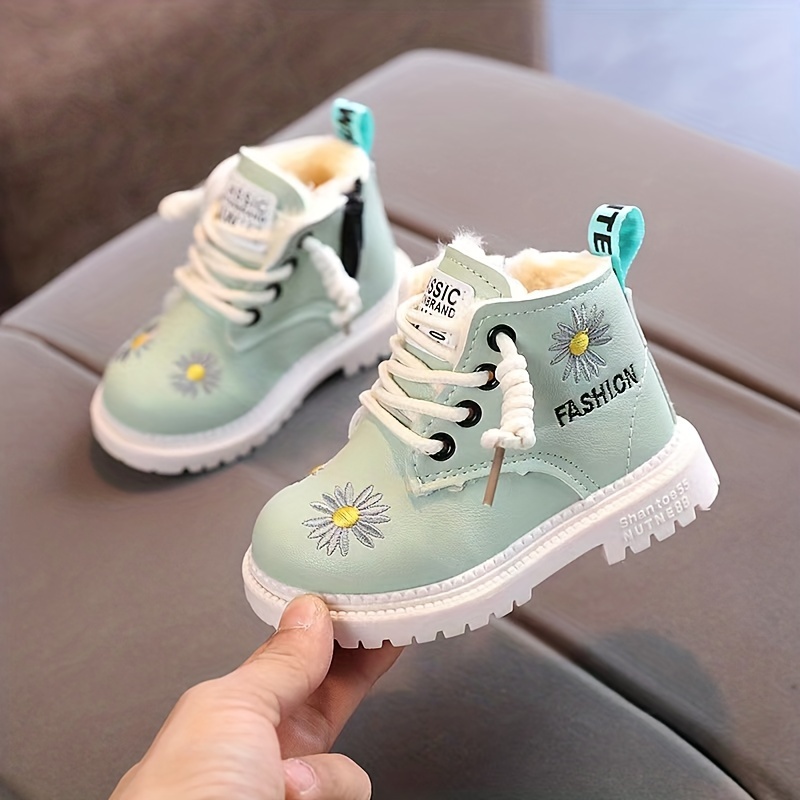   trendy embroidered flower comfortable boots for girls   plus fleece boots for indoor outdoor walking autumn and winter details 5