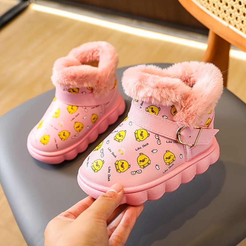 trendy cute cartoon print plus fleece boots for girls non slip warm boots for autumn and winter details 0