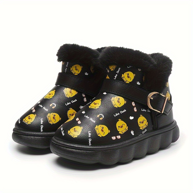 trendy cute cartoon print plus fleece boots for girls non slip warm boots for autumn and winter details 2