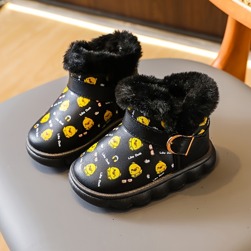 trendy cute cartoon print plus fleece boots for girls non slip warm boots for autumn and winter details 5