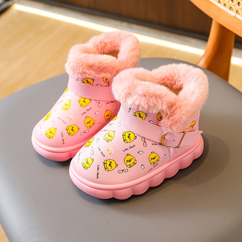 trendy cute cartoon print plus fleece boots for girls non slip warm boots for autumn and winter details 8