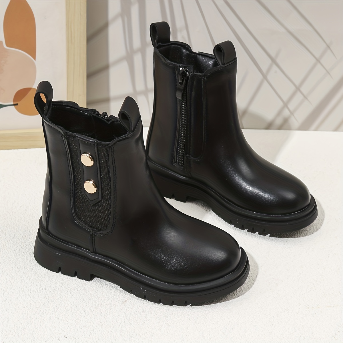 casual cool solid color boots for girls kids comfortable non slip boots with zipper for indoor     details 1