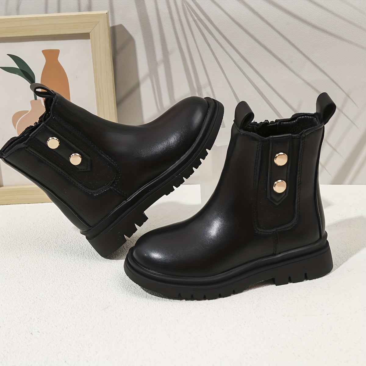 casual cool solid color boots for girls kids comfortable non slip boots with zipper for indoor     details 9