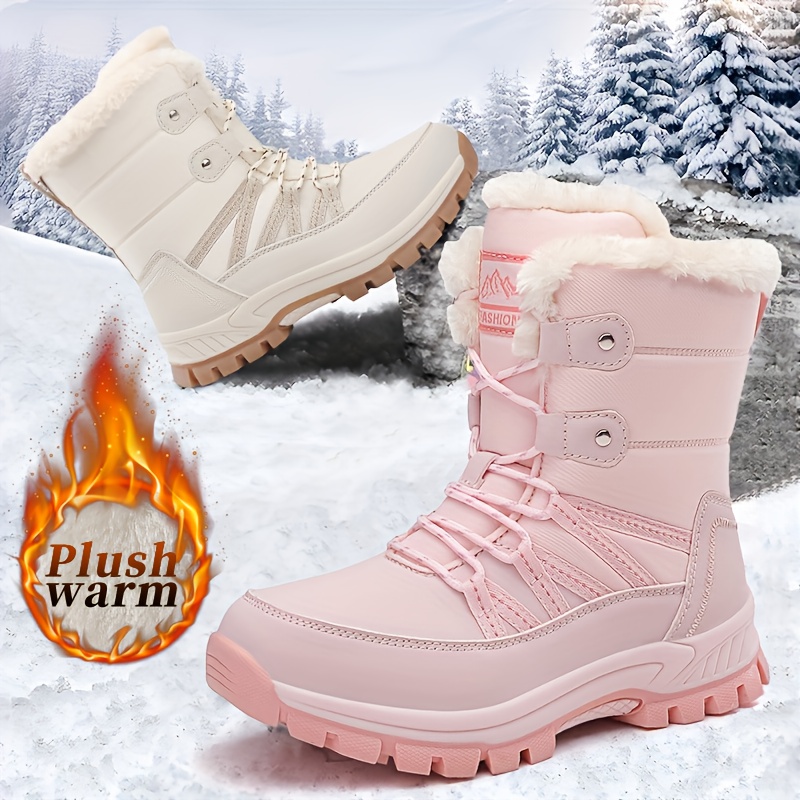 trendy cute solid   fleece snow boots for girls non slip warm boots for outdoor activities autumn and winter details 1